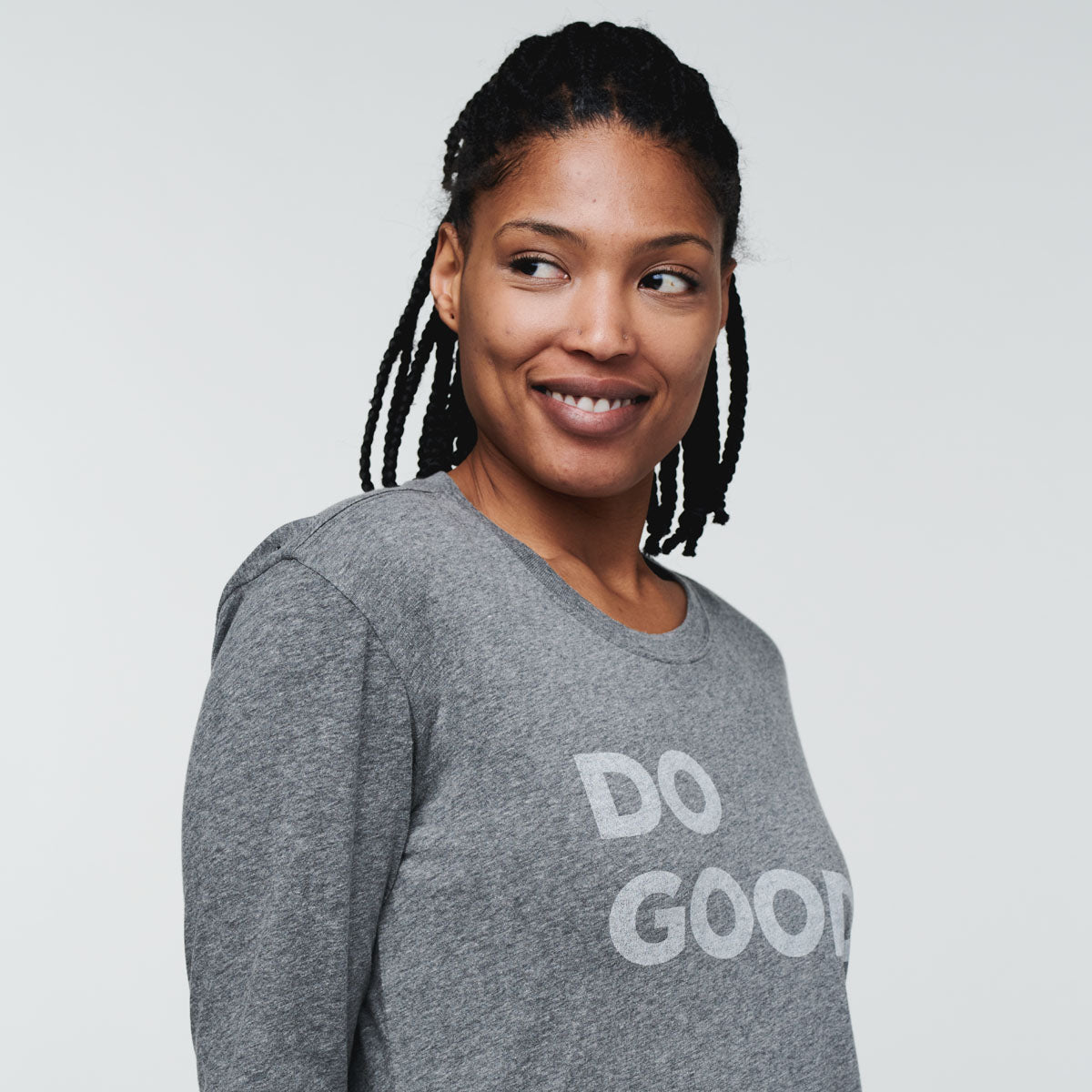 Do Good Long-Sleeve T-Shirt - Women's, Heather Grey, Model Callie