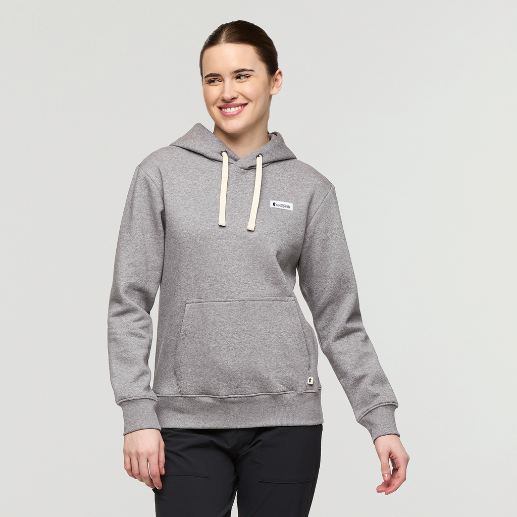 Llama Patch Pullover Hoodie - Women's, Heather Grey, Model Kathleen