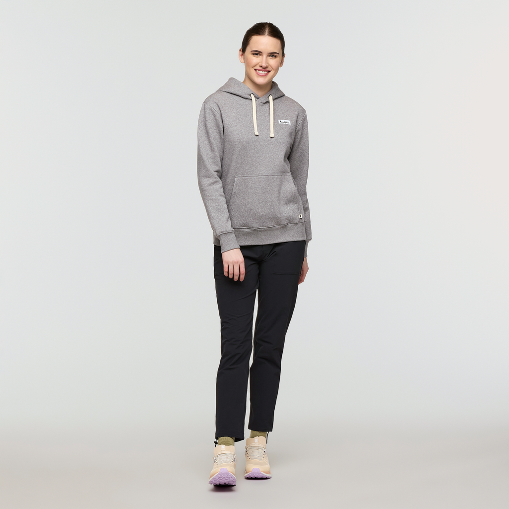 Llama Patch Pullover Hoodie - Women's, Heather Grey, Model Kathleen