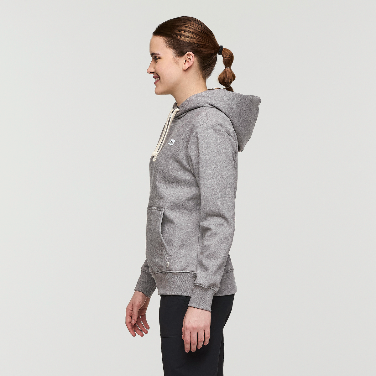 Llama Patch Pullover Hoodie - Women's, Heather Grey, Model Kathleen