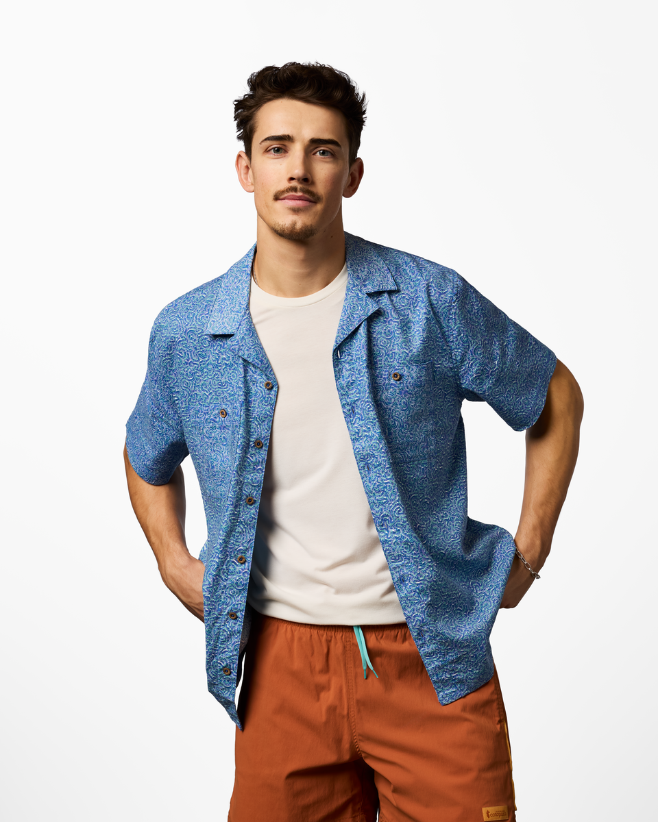 Afuera Button Up Shirt - Print - Men's, Cenotes Azure, Model Kellan