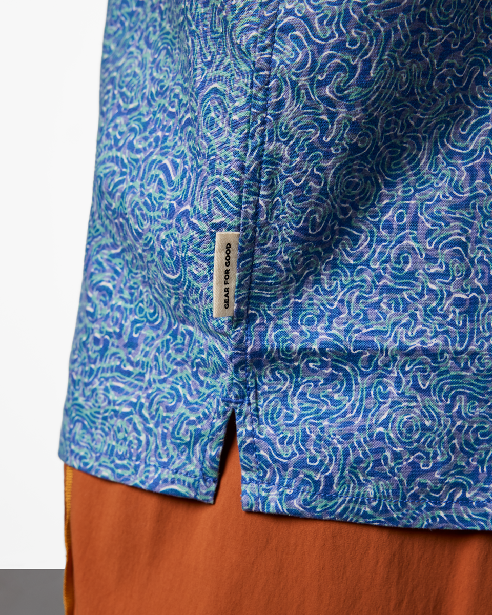 Afuera Button Up Shirt - Print - Men's, Cenotes Azure, Model Kellan