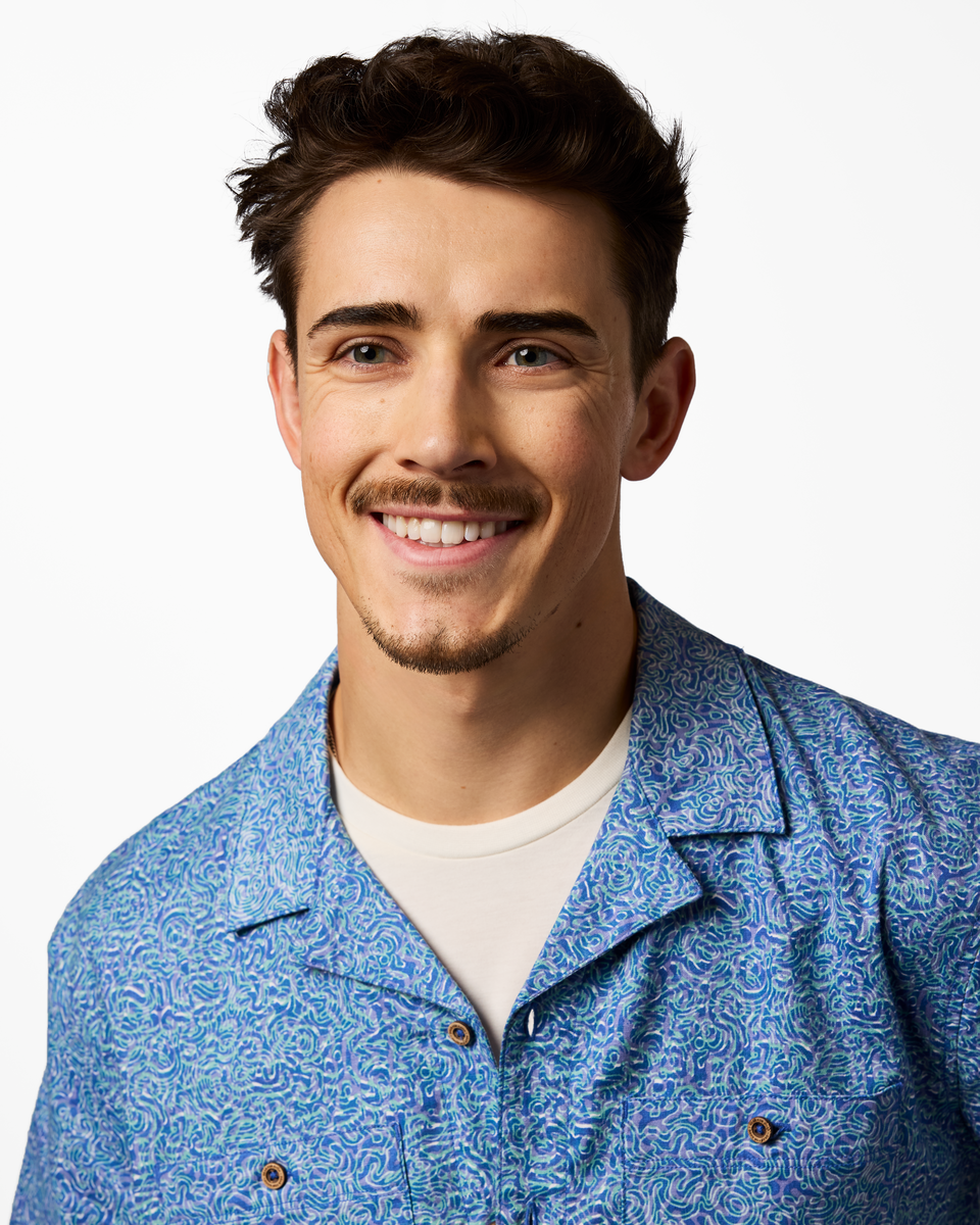 Afuera Button Up Shirt - Print - Men's, Cenotes Azure, Model Kellan