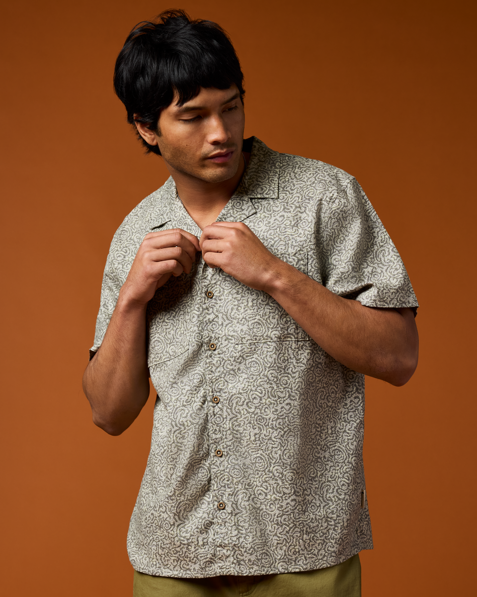 Afuera Button Up Shirt - Print - Men's, Cenotes Mineral, Model Christian