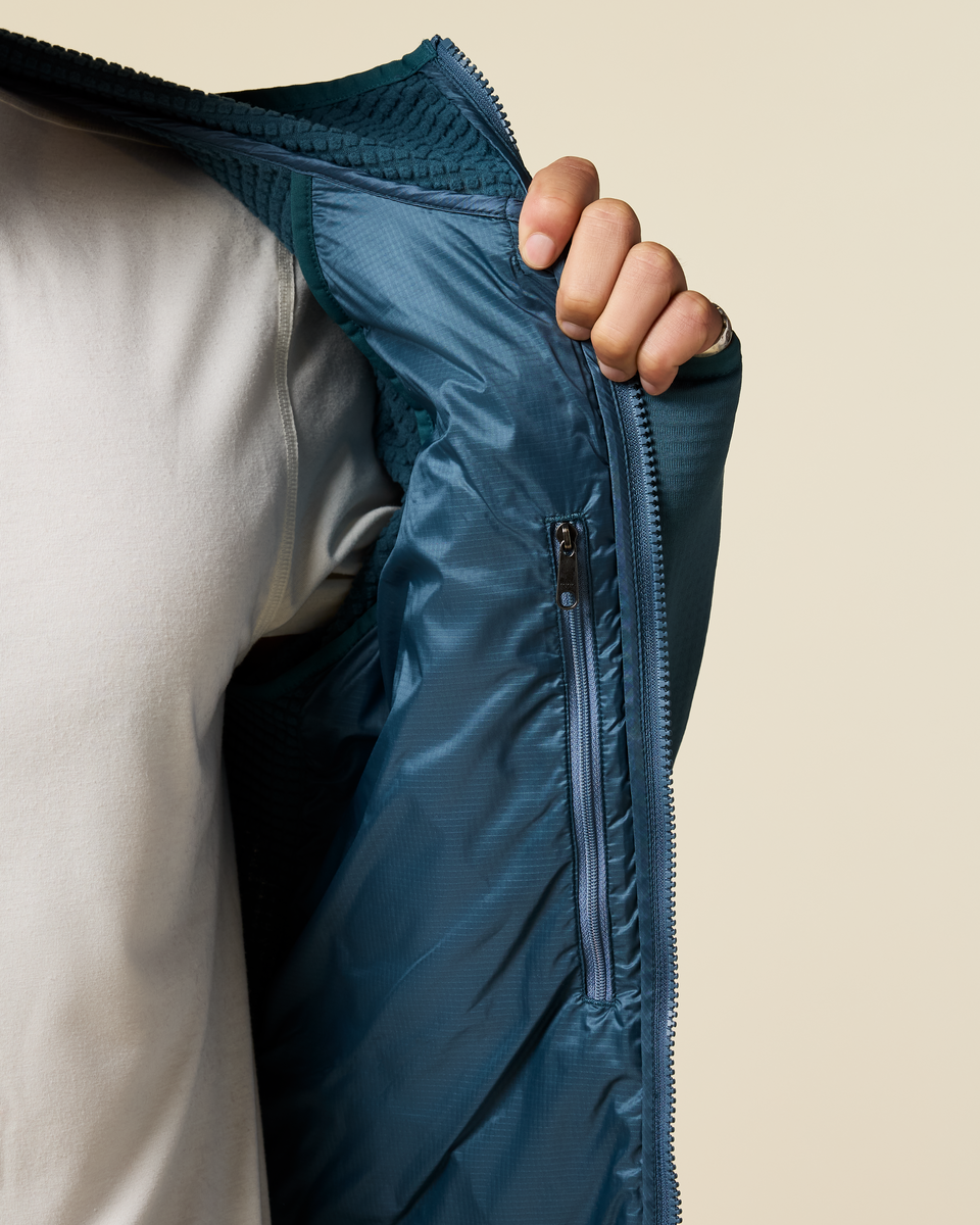 Capa Hybrid Insulated Hooded Jacket - Men's, Ocean/Steel Blue, Model Christian