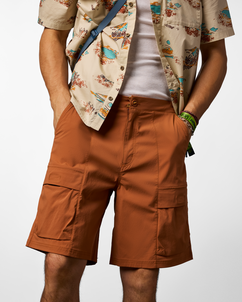 Coraje Tech Cargo Short - Men's, Whiskey, Model Kellan