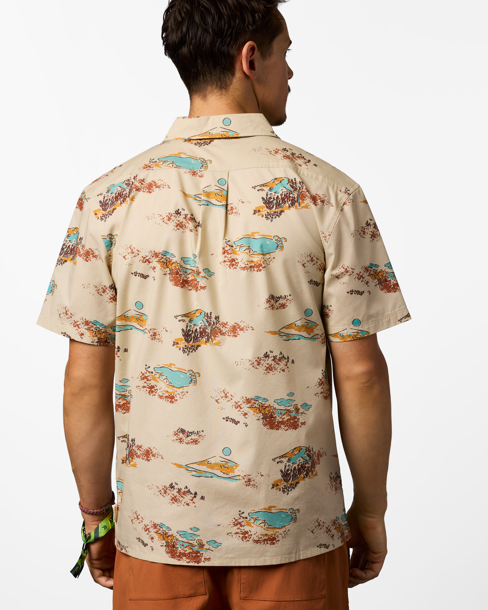 Estival Button Up Shirt - Print - Men's, Mt Cotopaxi Cream, Model Kellan