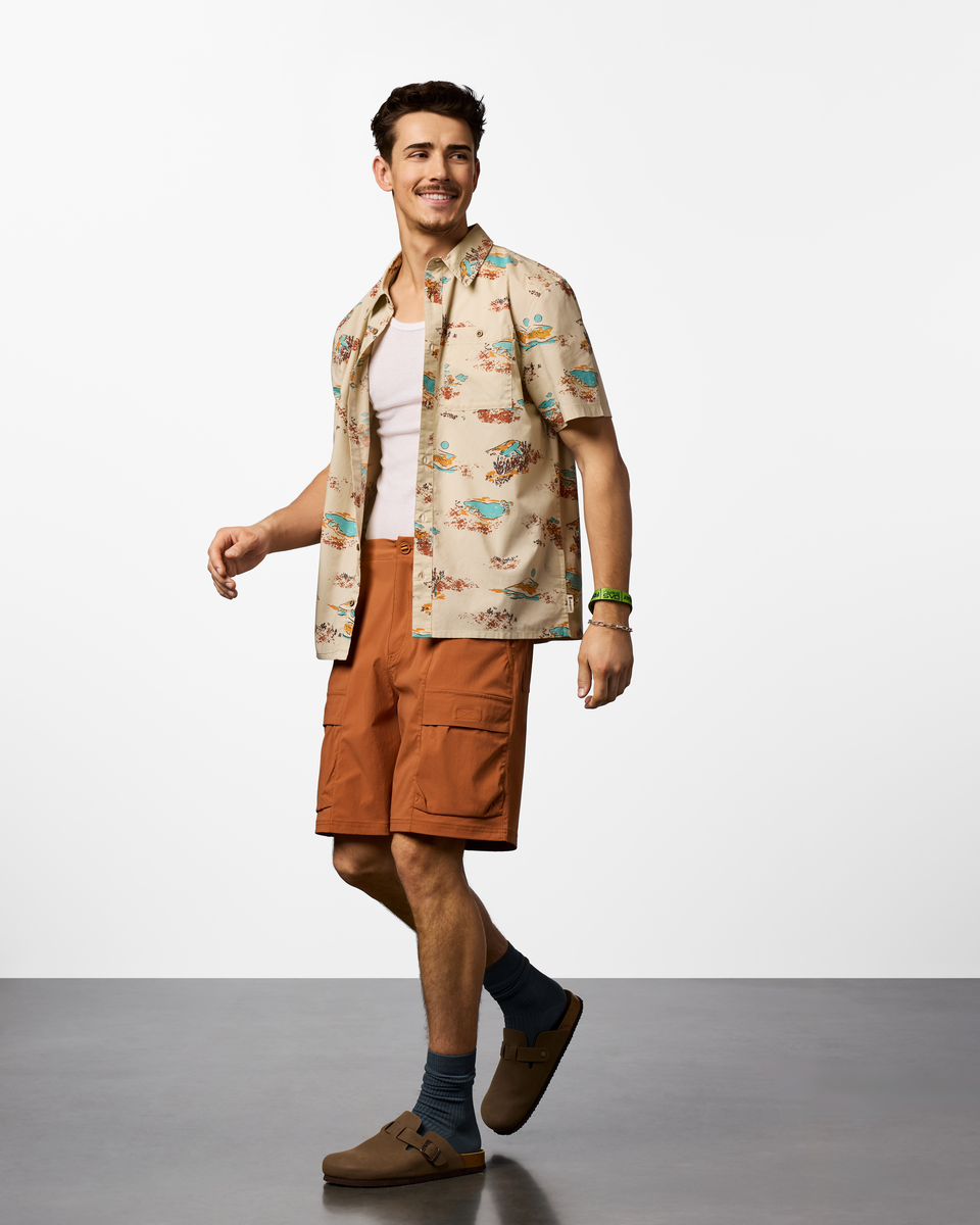 Estival Button Up Shirt - Print - Men's, Mt Cotopaxi Cream, Model Kellan