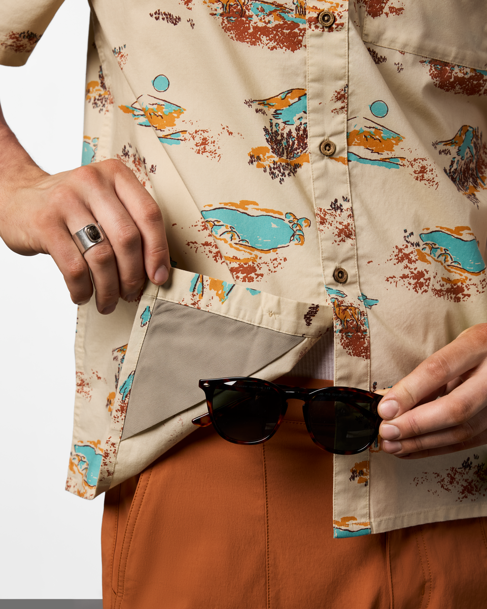 Estival Button Up Shirt - Print - Men's, Cotopaxi Cream, Model Kellan