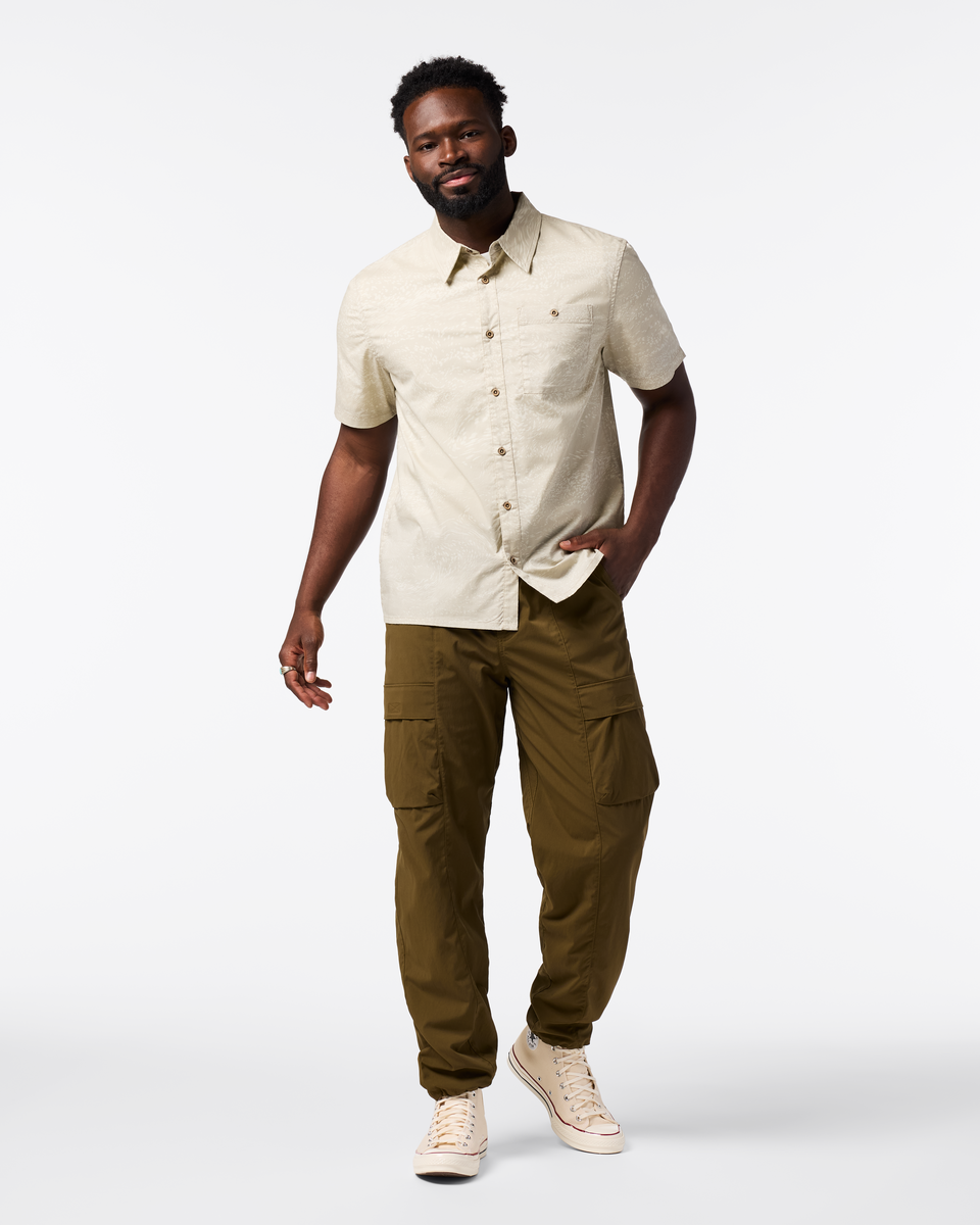 Estival Button Up Shirt - Print - Men's, Waves Mineral, Model Kirk
