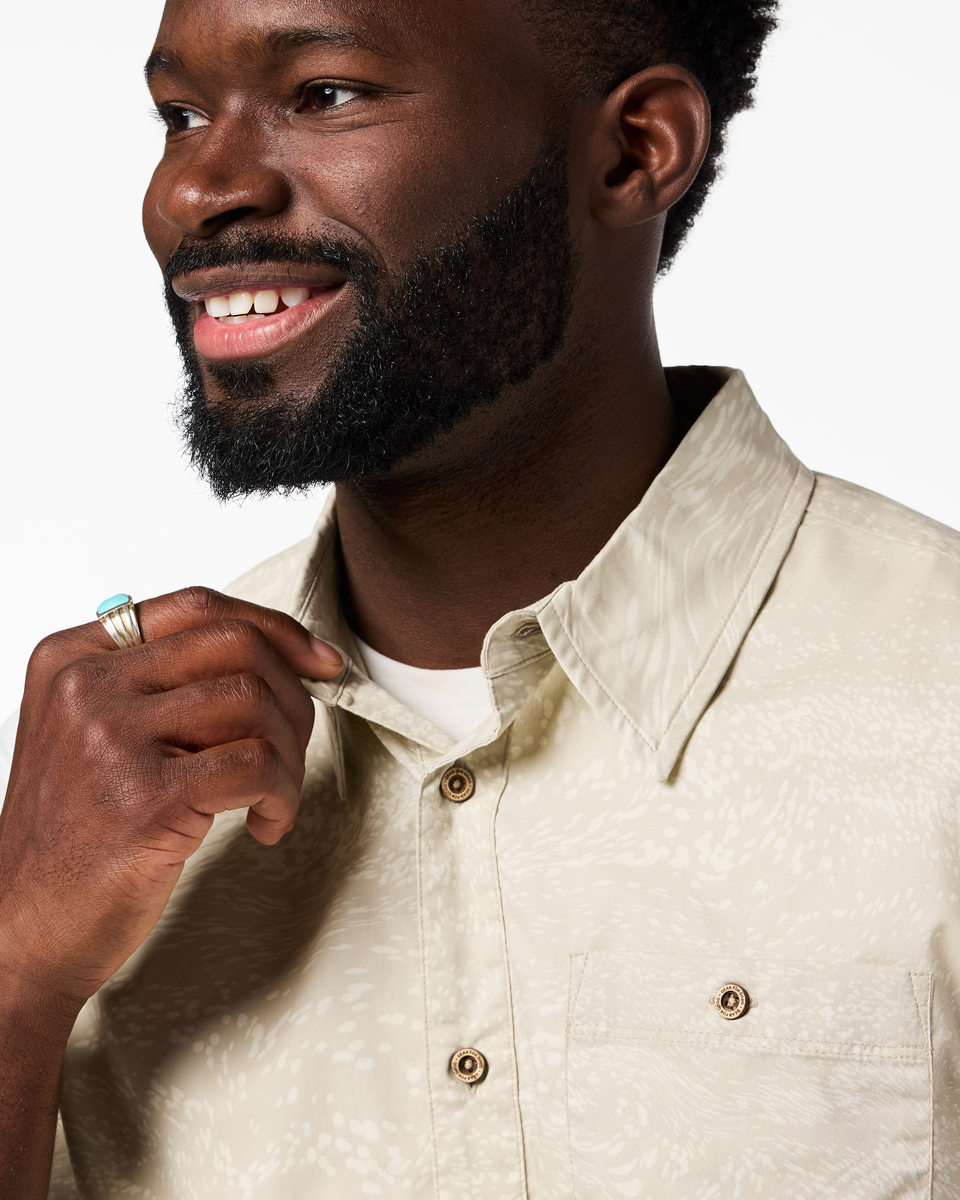 Estival Button Up Shirt - Print - Men's, Waves Mineral, Model Kirk