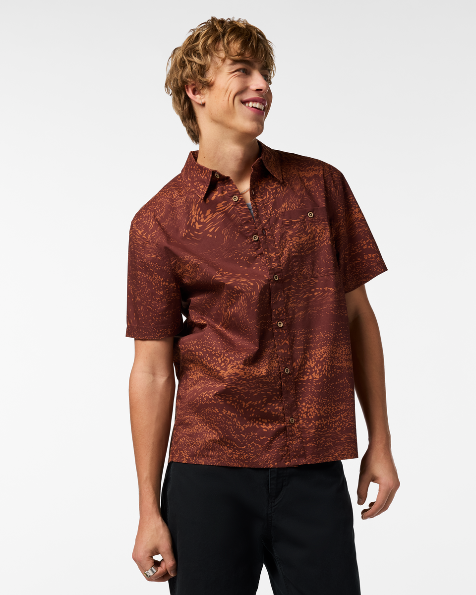 Estival Button Up Shirt - Print - Men's, Waves Sepia, Model Maximus
