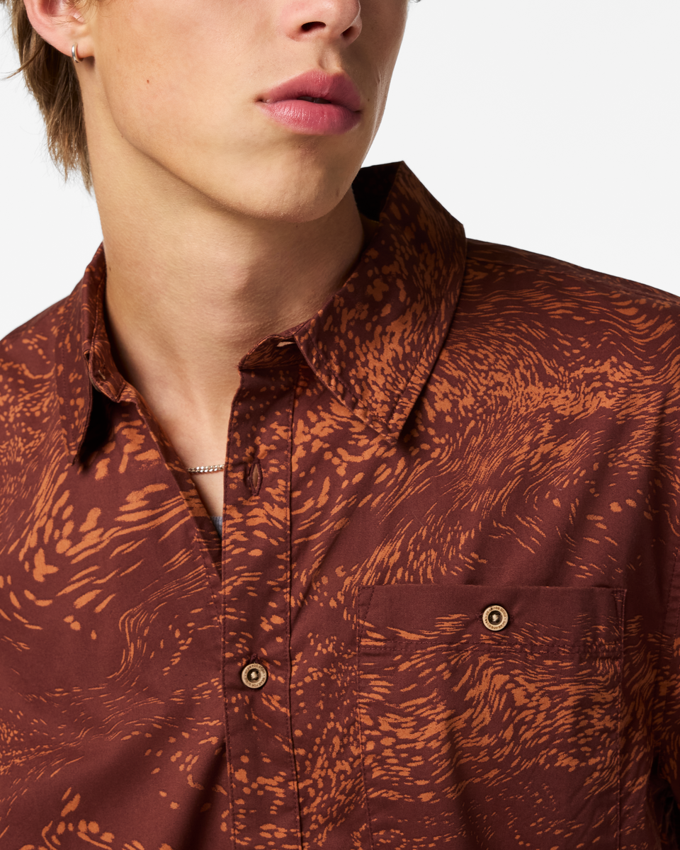 Estival Button Up Shirt - Print - Men's, Waves Sepia, Model Maximus