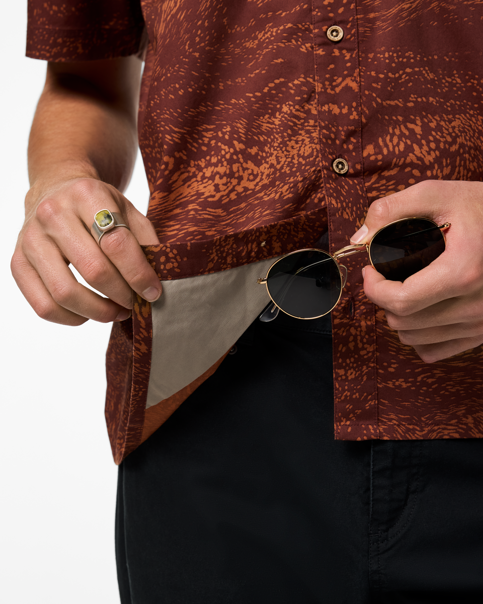 Estival Button Up Shirt - Print - Men's, Waves Sepia, Model Maximus