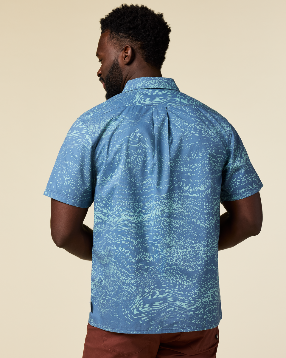 Estival Button Up Shirt - Print - Men's, Waves Steel Blue, Model Kirk