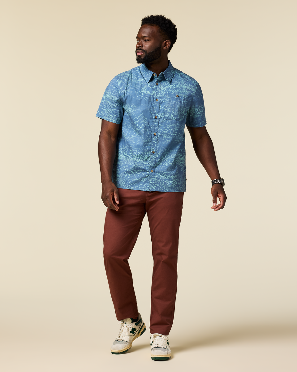 Estival Button Up Shirt - Print - Men's, Waves Steel Blue, Model Kirk