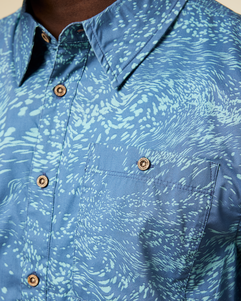 Estival Button Up Shirt - Print - Men's, Waves Steel Blue, Model Kirk
