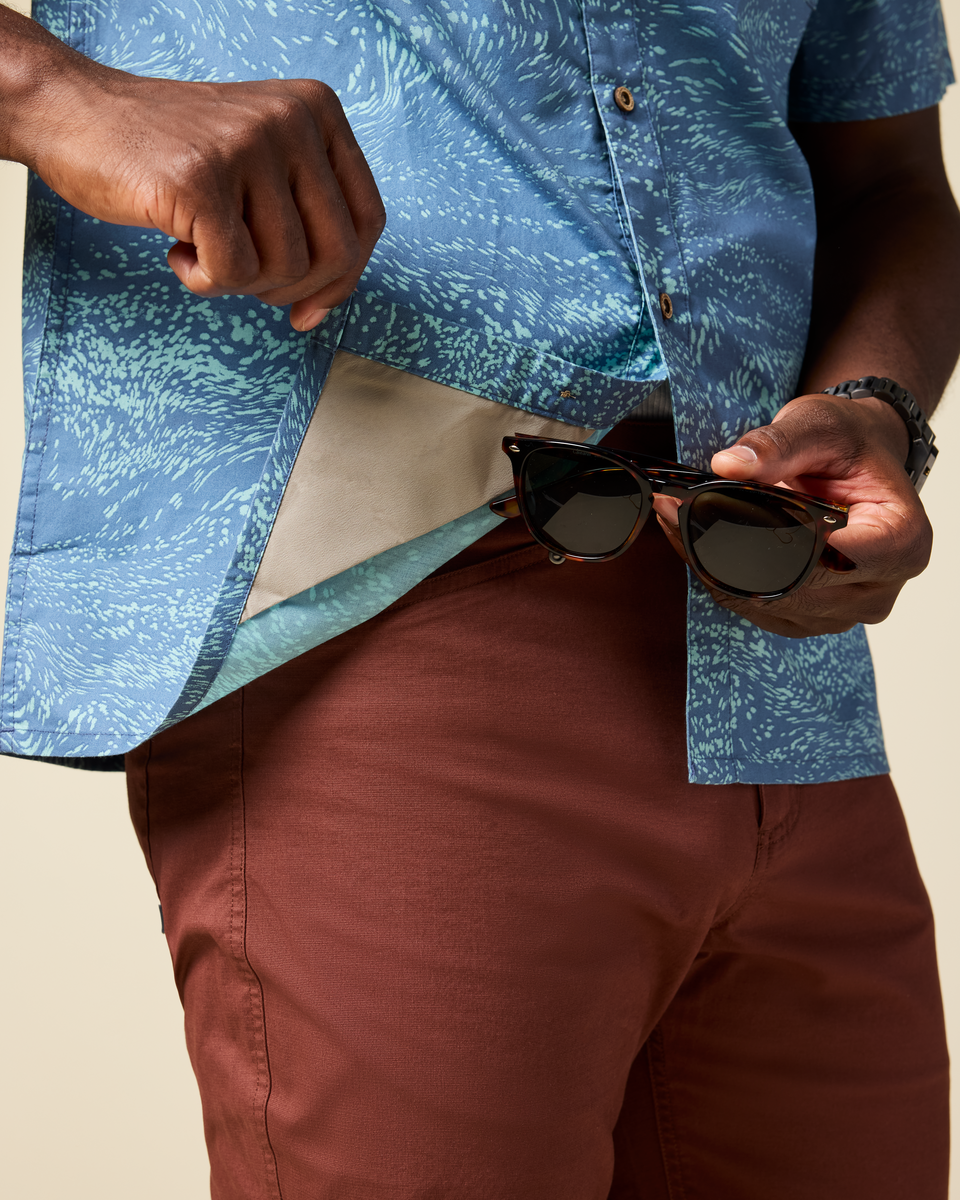Estival Button Up Shirt - Print - Men's, Waves Steel Blue, Model Kirk