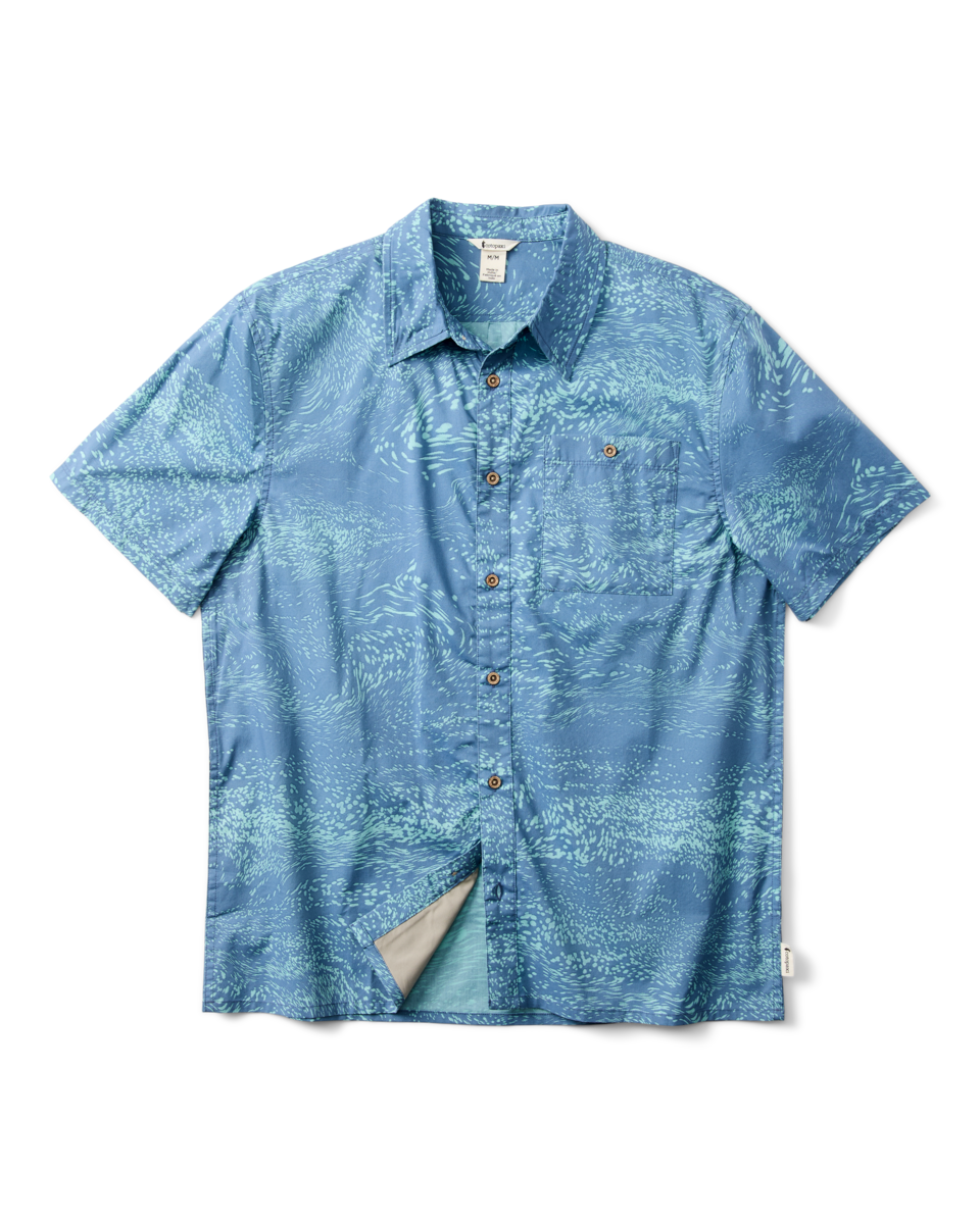 Estival Button Up Shirt - Print - Men's, Waves Steel Blue