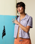Afuera Button Up Shirt - Print - Women's, Shimmer Aster, Model Lola
