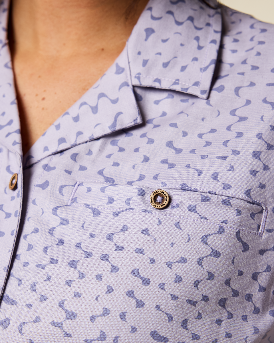 Afuera Button Up Shirt - Print - Women's, Shimmer Aster, Model Lola