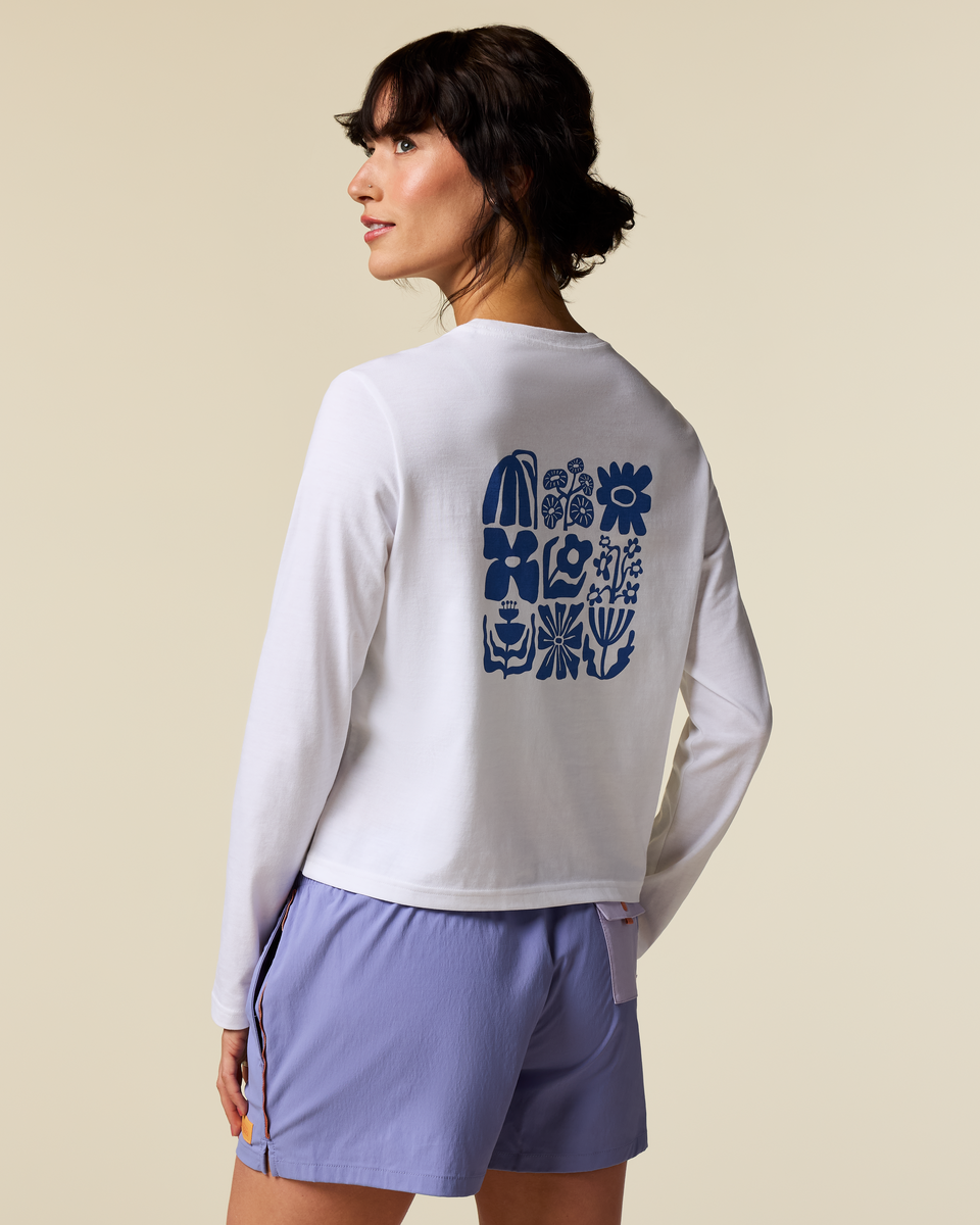 Flower Patch Long-Sleeve T-Shirt - Women's, White, Model Lola