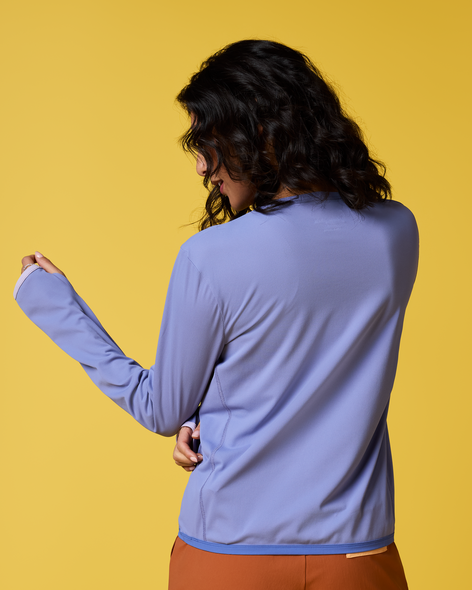 Sombra Long-Sleeve Sun Shirt - Women's, Aster, Model Tiff
