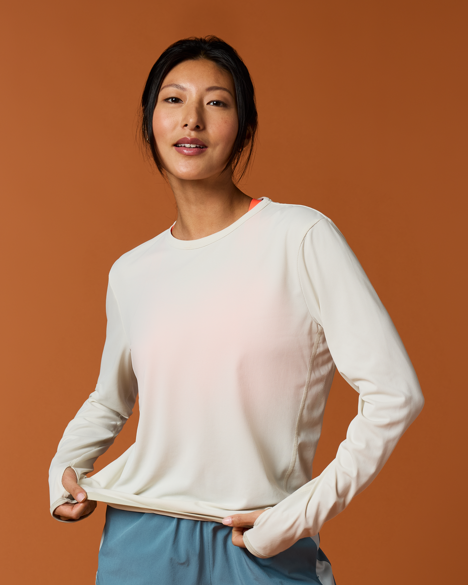 Sombra Long-Sleeve Sun Shirt - Women's, Chalk, Model Tiff