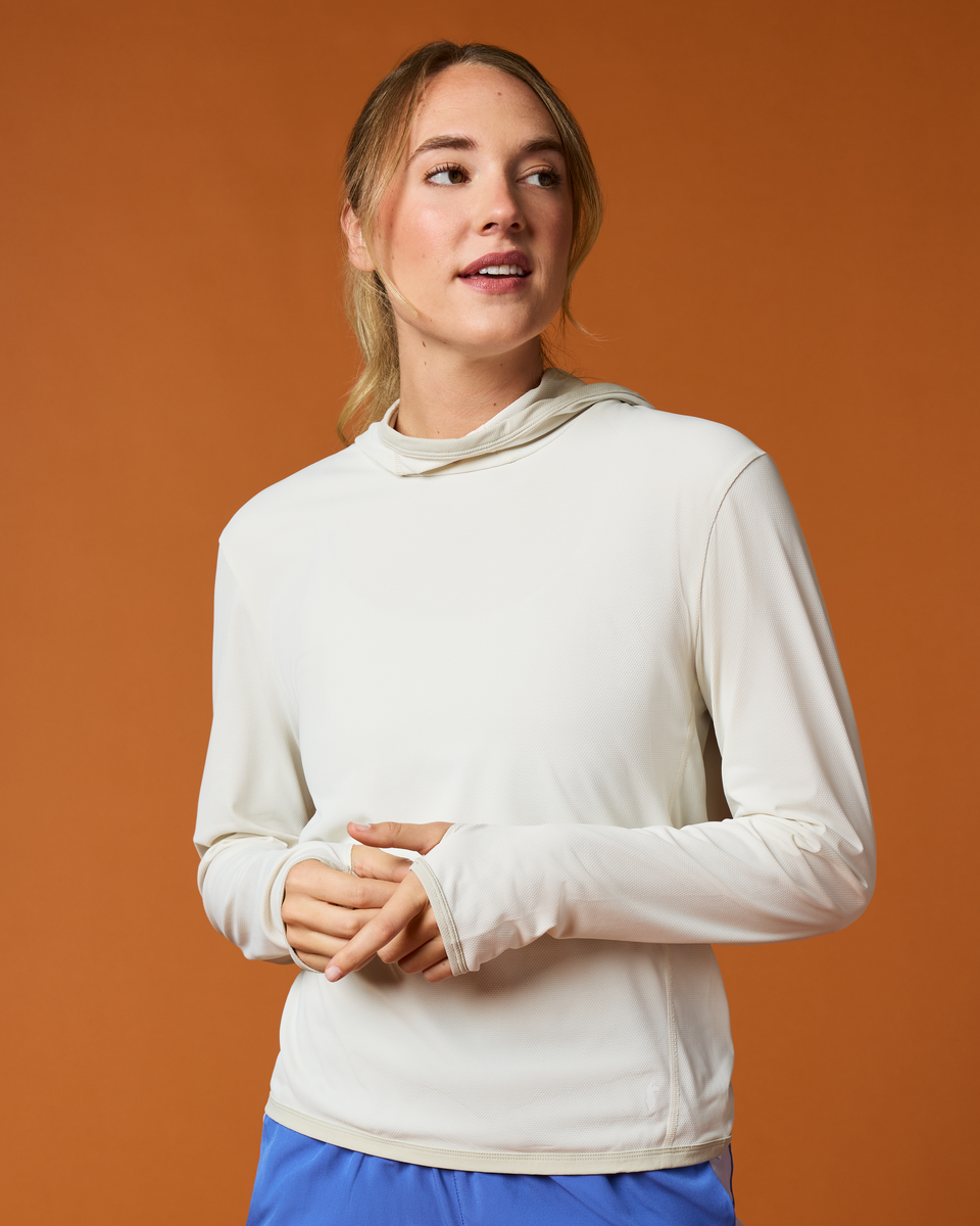 Sombra Sun Hoodie - Women's, Chalk, Model Ellen