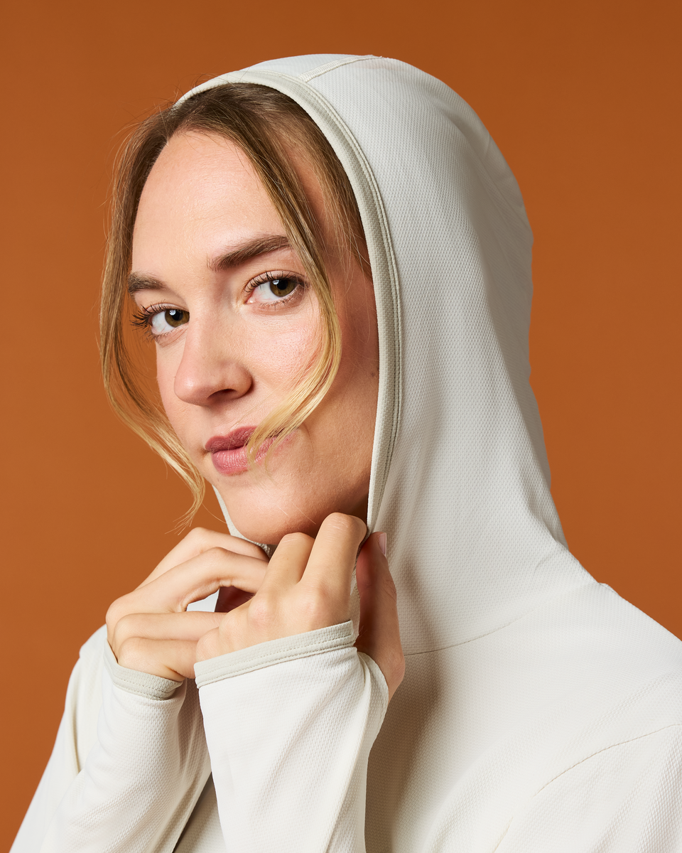 Sombra Sun Hoodie - Women's, Chalk, Model Ellen