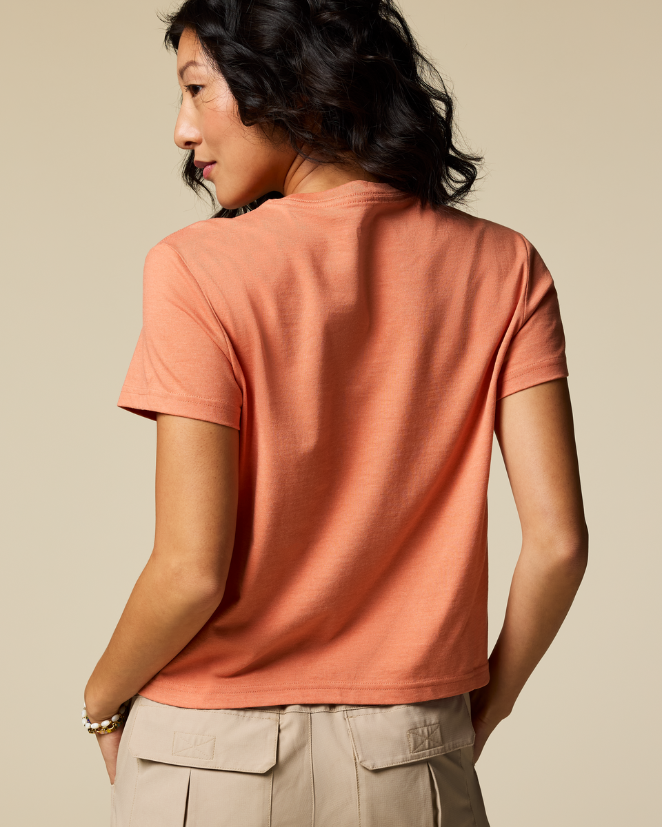 Sunset Embers T-Shirt - Women's, Grapefruit, Model Tiff